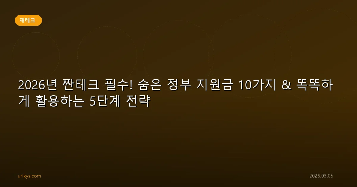 2026년 짠테크 필수! 숨은 정부 지원금 10가지 & 똑똑하게 활용하는 5단계 전략
