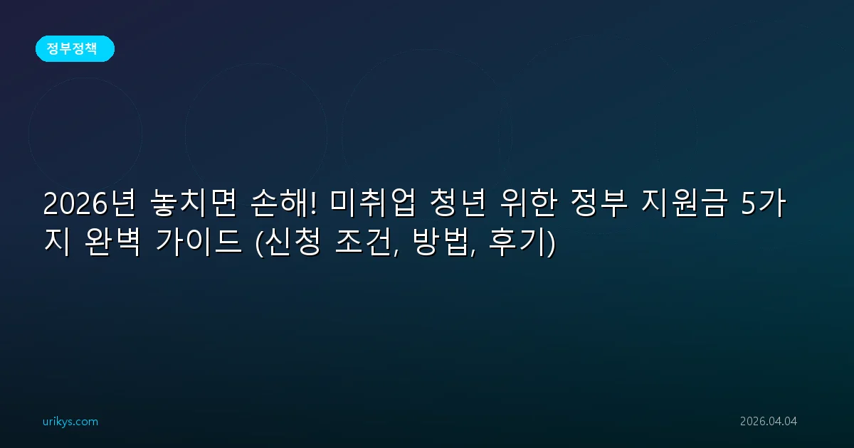 2026년 놓치면 손해! 미취업 청년 위한 정부 지원금 5가지 완벽 가이드 (신청 조건, 방법, 후기)