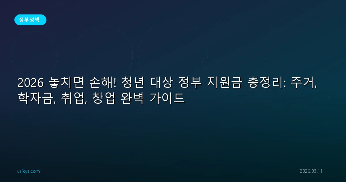 2026 놓치면 손해! 청년 대상 정부 지원금 총정리: 주거, 학자금, 취업, 창업 완벽 가이드
