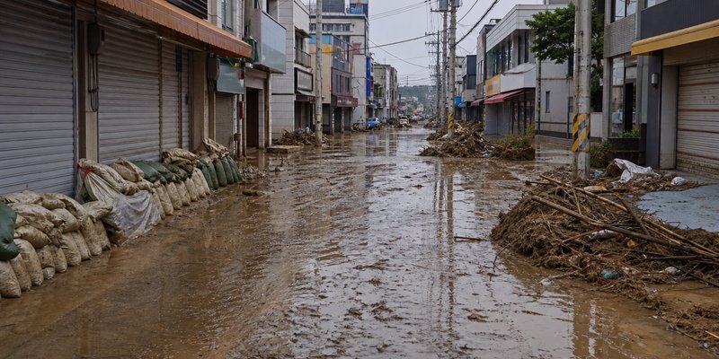 침수 뒤 비어 있는 거리와 복구 흔적