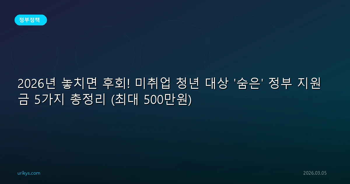 2026년 놓치면 후회! 미취업 청년 대상 '숨은' 정부 지원금 5가지 총정리 (최대 500만원)