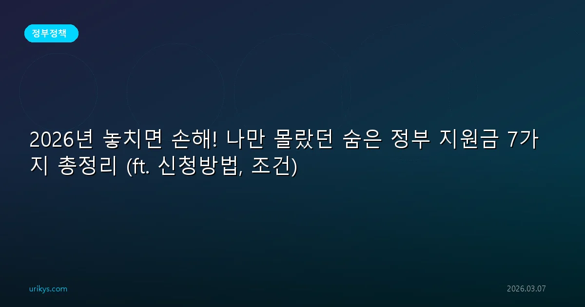 2026년 놓치면 손해! 나만 몰랐던 숨은 정부 지원금 7가지 총정리 (ft. 신청방법, 조건)