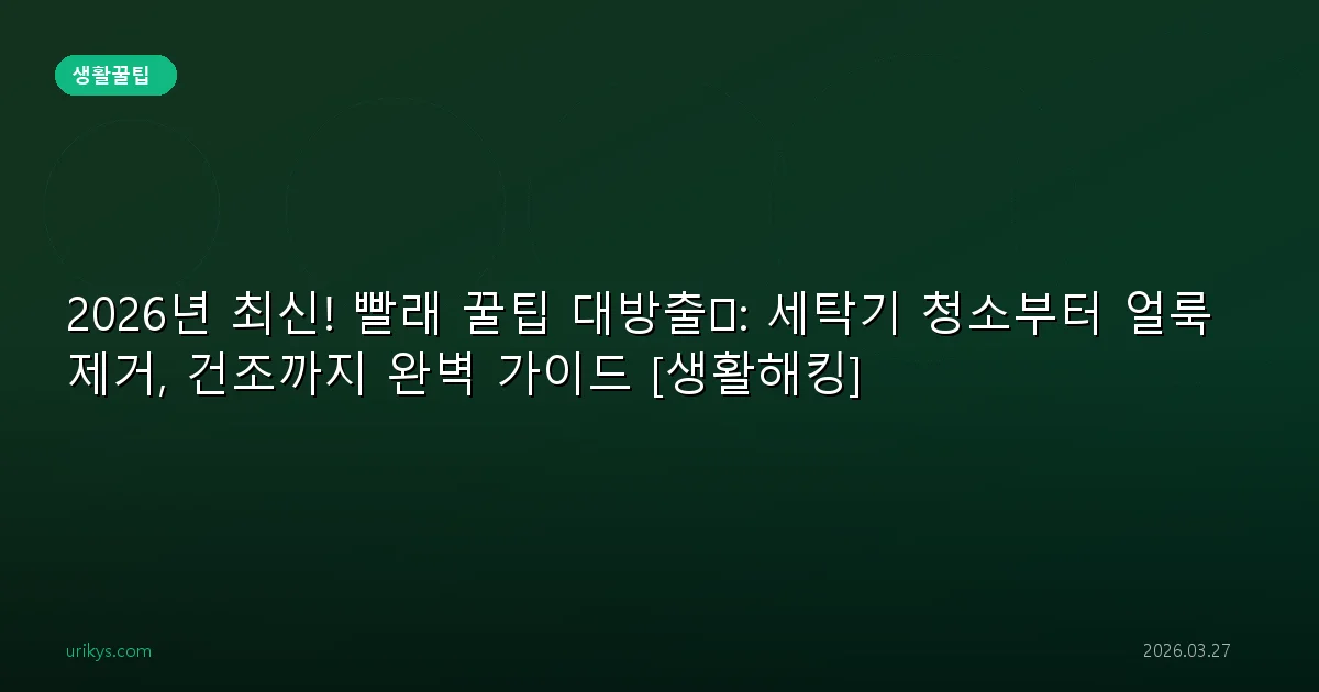 2026년 최신! 빨래 꿀팁 대방출🧺: 세탁기 청소부터 얼룩 제거, 건조까지 완벽 가이드 [생활해킹]