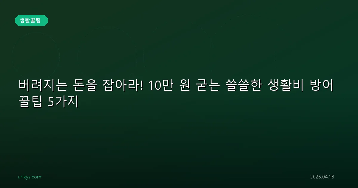 버려지는 돈을 잡아라! 10만 원 굳는 쏠쏠한 생활비 방어 꿀팁 5가지