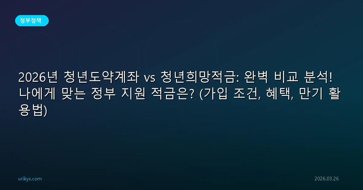 2026년 청년도약계좌 vs 청년희망적금: 완벽 비교 분석! 나에게 맞는 정부 지원 적금은? (가입 조건, 혜택, 만기 활용법)