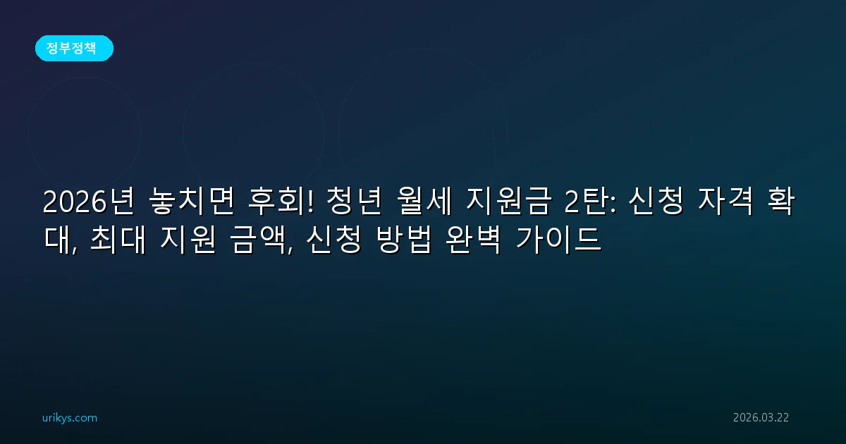 2026년 놓치면 후회! 청년 월세 지원금 2탄: 신청 자격 확대, 최대 지원 금액, 신청 방법 완벽 가이드