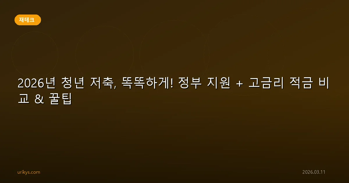 2026년 청년 저축, 똑똑하게! 정부 지원 + 고금리 적금 비교 & 꿀팁